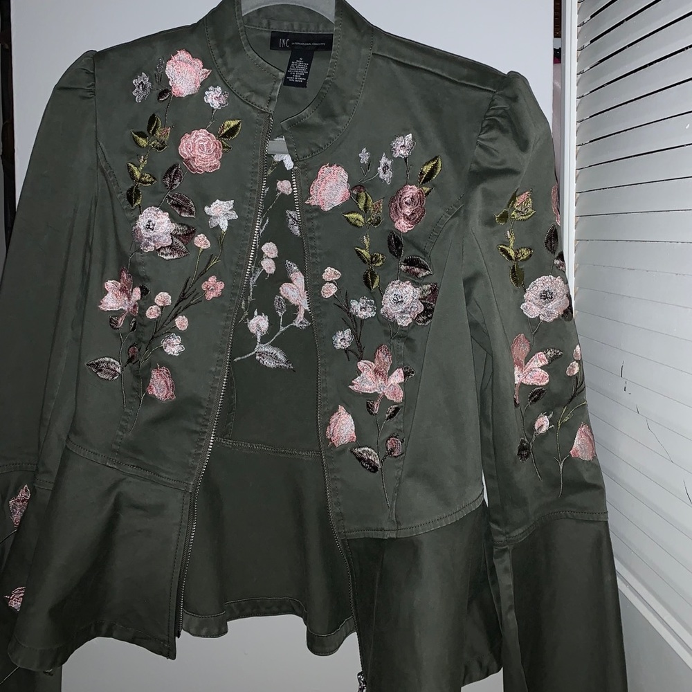 Floral Embroidered Olive Jacket